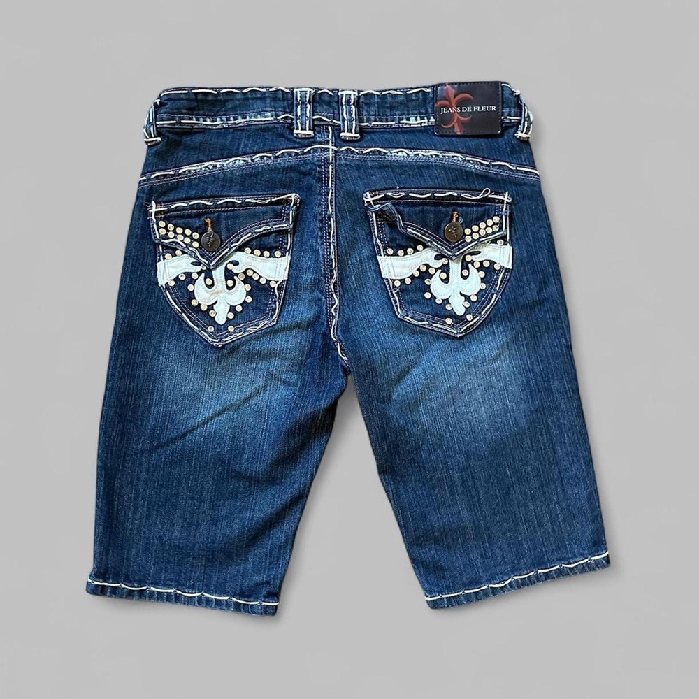 jeans de fleur denim jorts with studded pockets